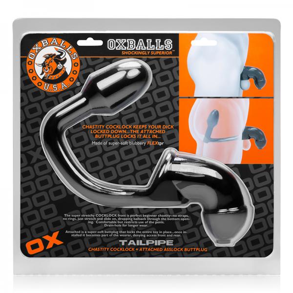 Oxballs Tailpipe, Chastity Cock-lock And Attacehd Buttplug, Black - Bondage - www.Coyha.com