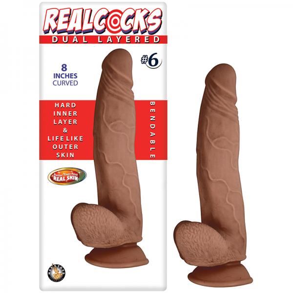 Real Cocks Dual Layered #6 Brown Curved 8 inches Dildo Dildos - www.Coyha.com