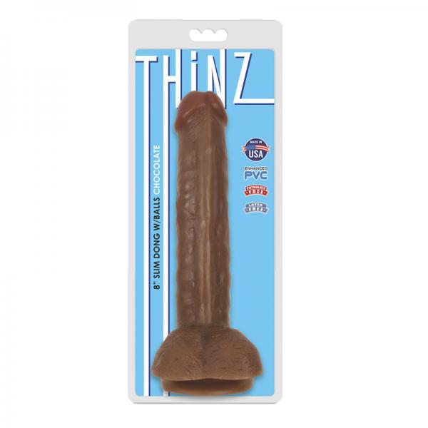 Thinz 8 inches Slim Dong with Balls Chocolate Brown - Dildos - www.Coyha.com