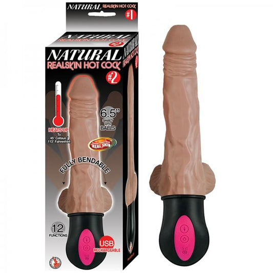 Natural Realskin Hot Cock #2 Fully Bendable 12 Function Usb Cord Included Waterproof Brown Vibrators - www.Coyha.com