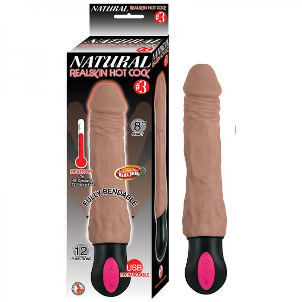 Natural Realskin Hot Cock #3 Fully Bendable 12 Function Usb Cord Included Waterproof Brown Vibrators - www.Coyha.com