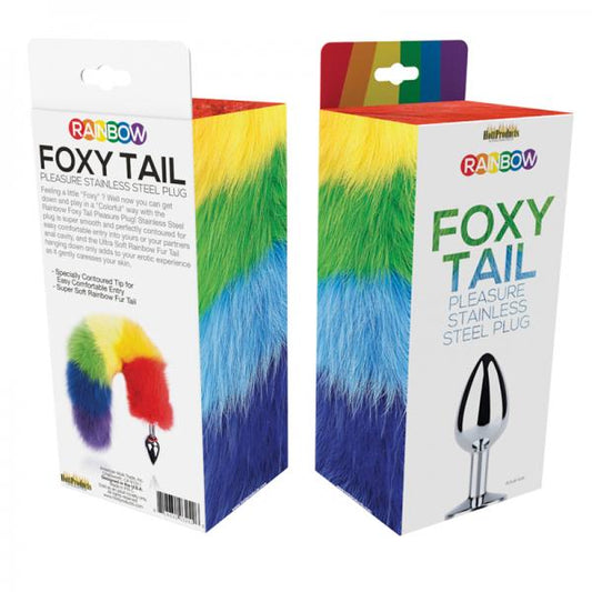 Rainbow Foxy Tail Fur Tail With Stainless Steel Butt Plug - Anal Toys - www.Coyha.com