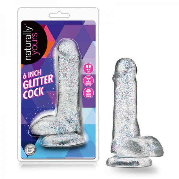 Naturally Yours - 6in Glitter Cock - Sparkling Clear - Dildos - www.Coyha.com