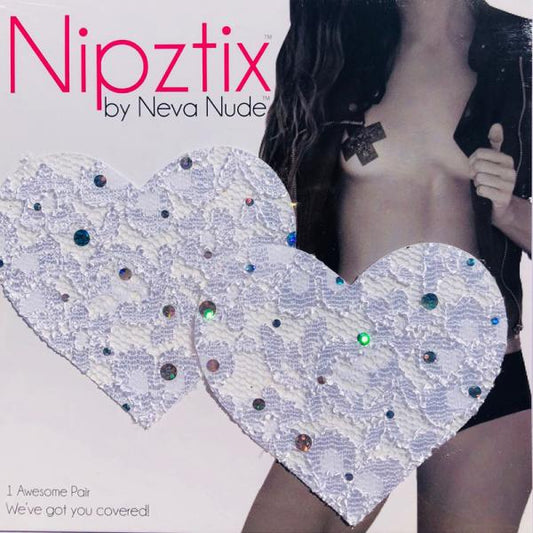 Neva Nude Pasty Heart Sequin Lace White - Sexy Wear - www.Coyha.com