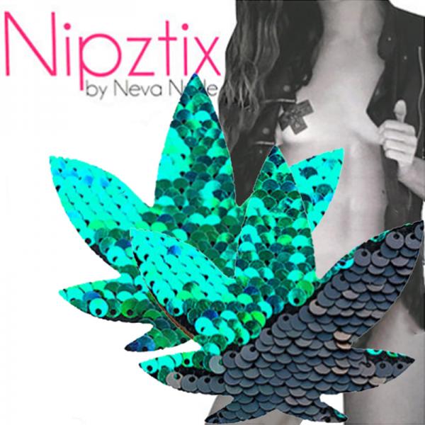 Neva Nude Pasties Pot Leaf Sequin Green To Black - Sexy Wear - www.Coyha.com