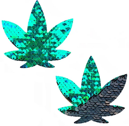 Neva Nude Pasties Pot Leaf Sequin Green To Black - Sexy Wear - www.Coyha.com