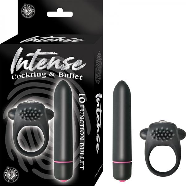 Intense Cockring And Bullet 10 Function Bullet Waterproof Black - Men's Toys - www.Coyha.com