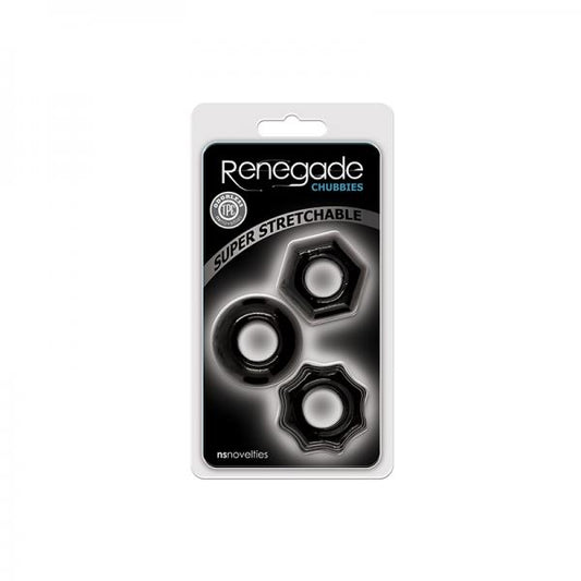 Renegade Chubbies 3 Pack Cock Rings Black - Men's Toys - www.Coyha.com