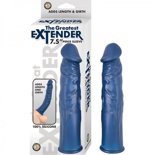 The Great Extender 7.5in Penis Sleeve Silicone Blue - Men's Toys - www.Coyha.com