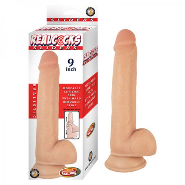 Realcocks Sliders 9in Moveable Skin Bendable Harness Compatible Suction Cup Base Flesh - Dildos - www.Coyha.com