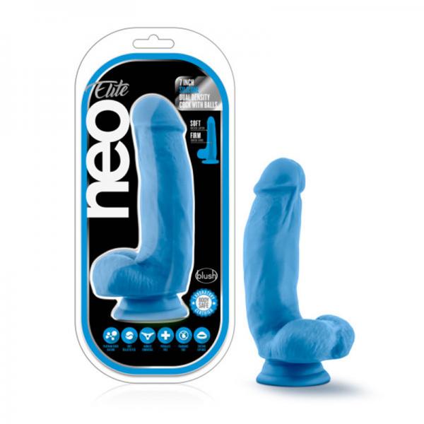 Neo Elite - 7in Silicone Dual Density Cock With Balls - Neon Blue - Dildos - www.Coyha.com