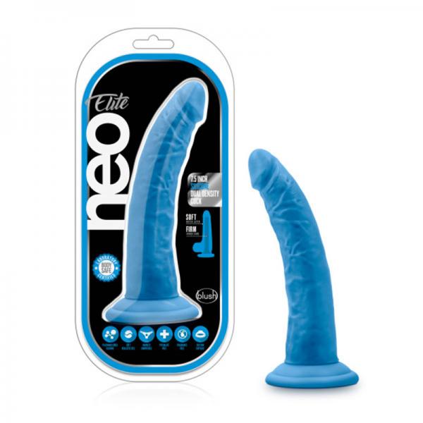 Neo Elite - 7.5in Silicone Dual Density Cock - Neon Blue - Dildos - www.Coyha.com