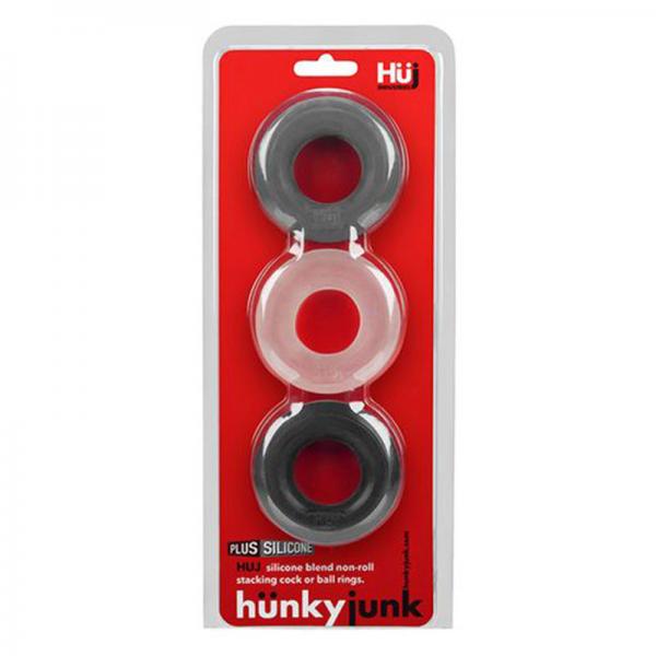 Hunkyjunk Huj3 3-pack C-ring, Tar Multi - Men's Toys - www.Coyha.com