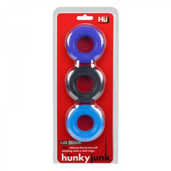 Hunkyjunk Huj3 3-pack C-ring, Blue Multi - Men's Toys - www.Coyha.com