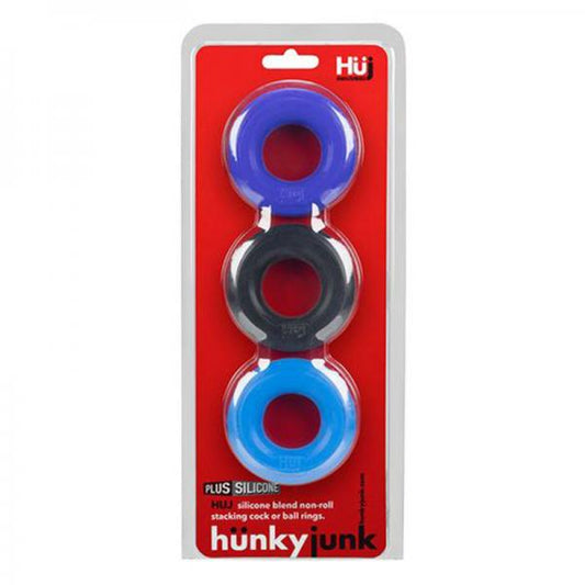 Hunkyjunk Huj3 3-pack C-ring, Blue Multi - Men's Toys - www.Coyha.com