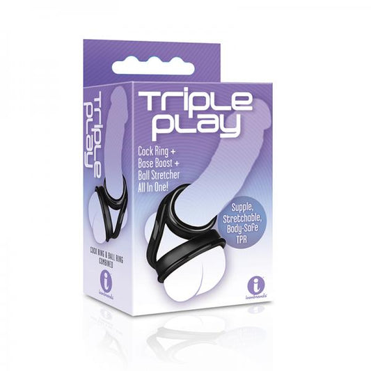 Triple Play Cock Ring, Base Boost, Ball Stretcher Black - Bondage - www.Coyha.com