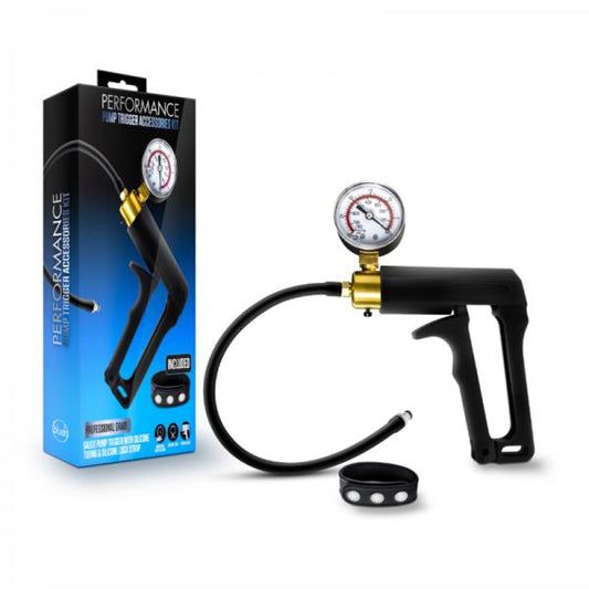 Performance - Gauge Pump Trigger With Silicone Tubing And Silicone Cock Strap - Black - Men's Toys - www.Coyha.com