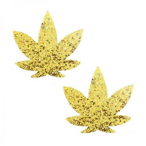 Neva Nude Pasty Weed Leaf Glitter Sparkle Gold - Sexy Wear - www.Coyha.com