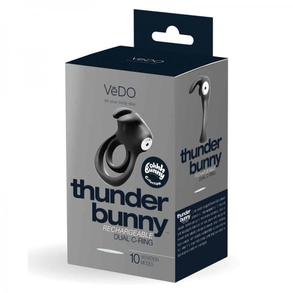 Vedo Thunder Rechargeable Dual Cockring Black - Men's Toys - www.Coyha.com