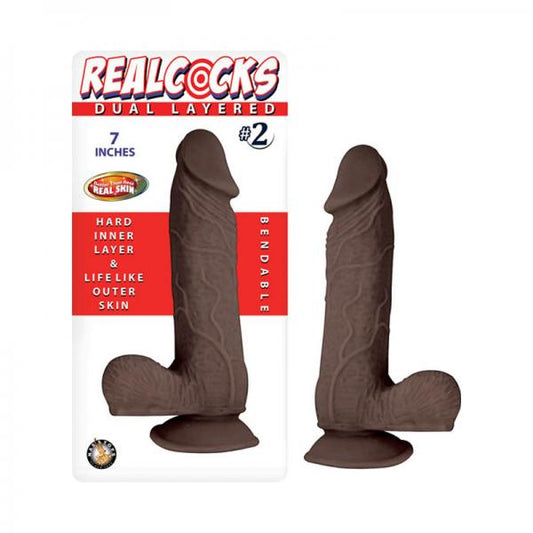 Realcocks Dual Layered #2 7in Dark Brown Dildos - www.Coyha.com