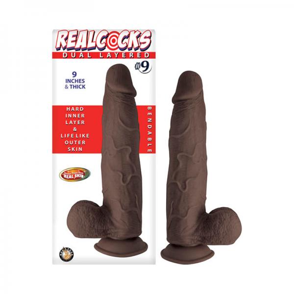 Realcocks Dual Layered #9 9in Dark Brown Dildos - www.Coyha.com