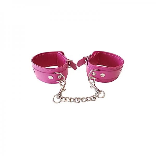 Plain Leather Wrist Cuffs - Pink - Bondage - www.Coyha.com