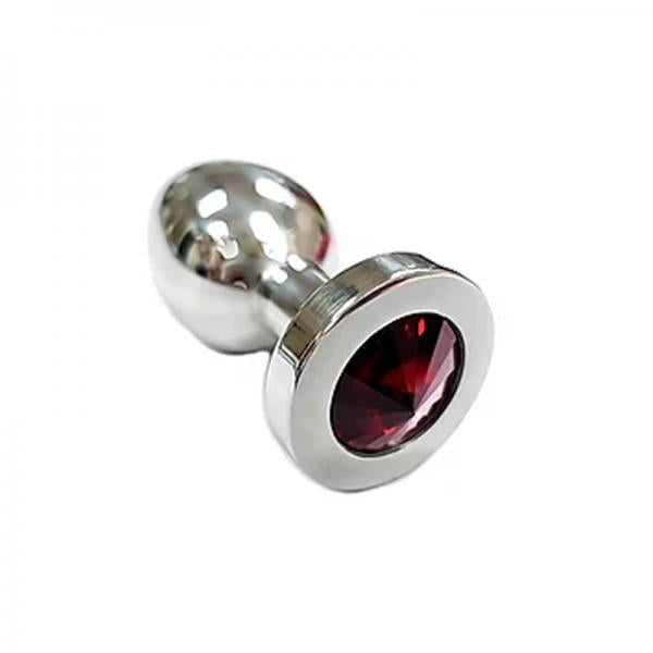 Stainless Steel Smooth Medium Butt Plug Red Crystal In Clamshell - Anal Toys - www.Coyha.com