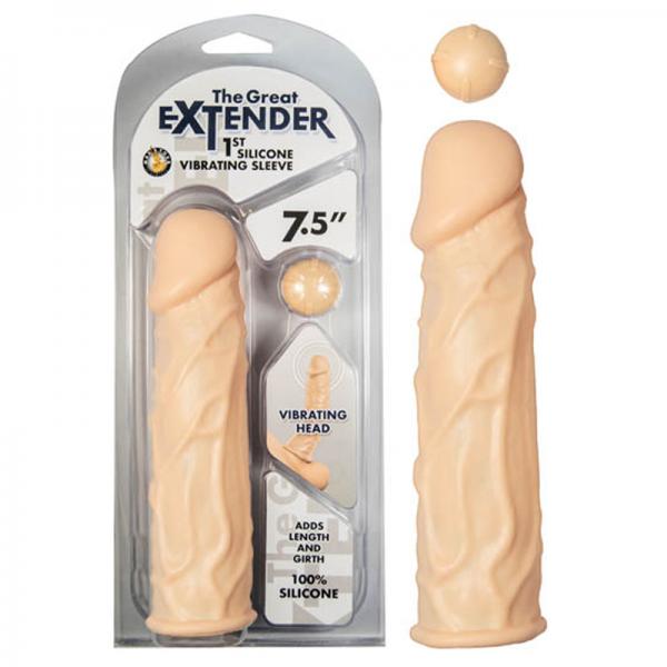 The Great Extender 1st Silicone Vibrating Sleeve 7.5in-flesh - Men's Toys - www.Coyha.com