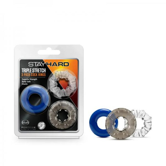 Stay Hard Triple Stretch 3pk Cock Rings - Men's Toys - www.Coyha.com