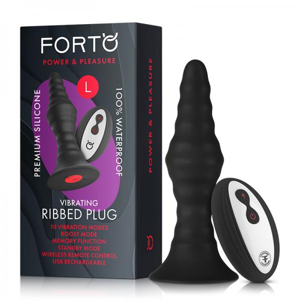 Forto Vibrating Ribbed Plug W/remote Large Blk - Anal Toys - www.Coyha.com