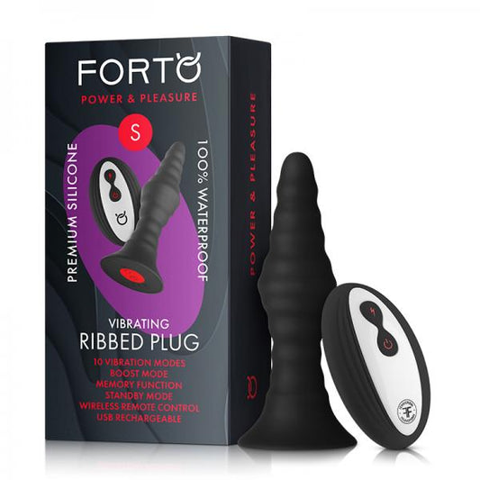 Forto Vibe Ribbed Plug W/remote Sm Blk - Anal Toys - www.Coyha.com