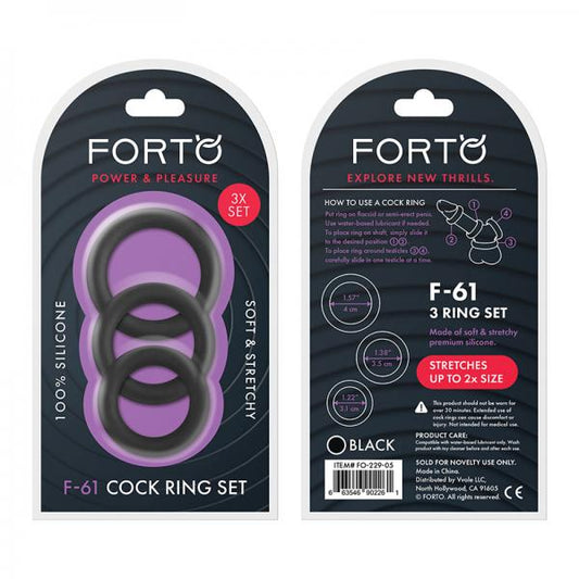 Forto F-61: 3 Piece C-ring Set 100% Silicone (1.2in,1.38in 1.57in) Black - Men's Toys - www.Coyha.com