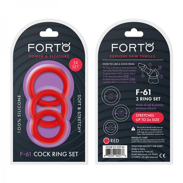 Forto F-61: 3 Piece C-ring Set 100% Silicone (1.2in, 1.38in 1.57in) Red - Men's Toys - www.Coyha.com