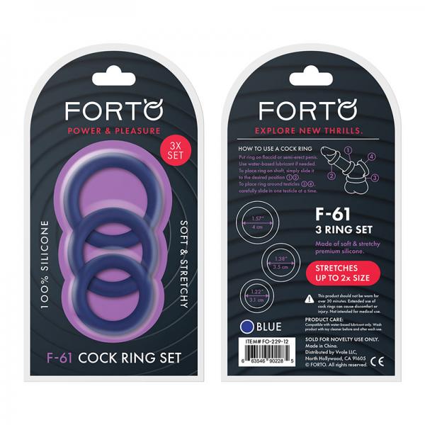 Forto F-61: 3 Piece C-ring Set 100% Silicone (1.2in, 1.38in 1.57in) Blue - Men's Toys - www.Coyha.com