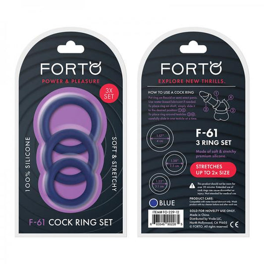 Forto F-61: 3 Piece C-ring Set 100% Silicone (1.2in, 1.38in 1.57in) Blue - Men's Toys - www.Coyha.com