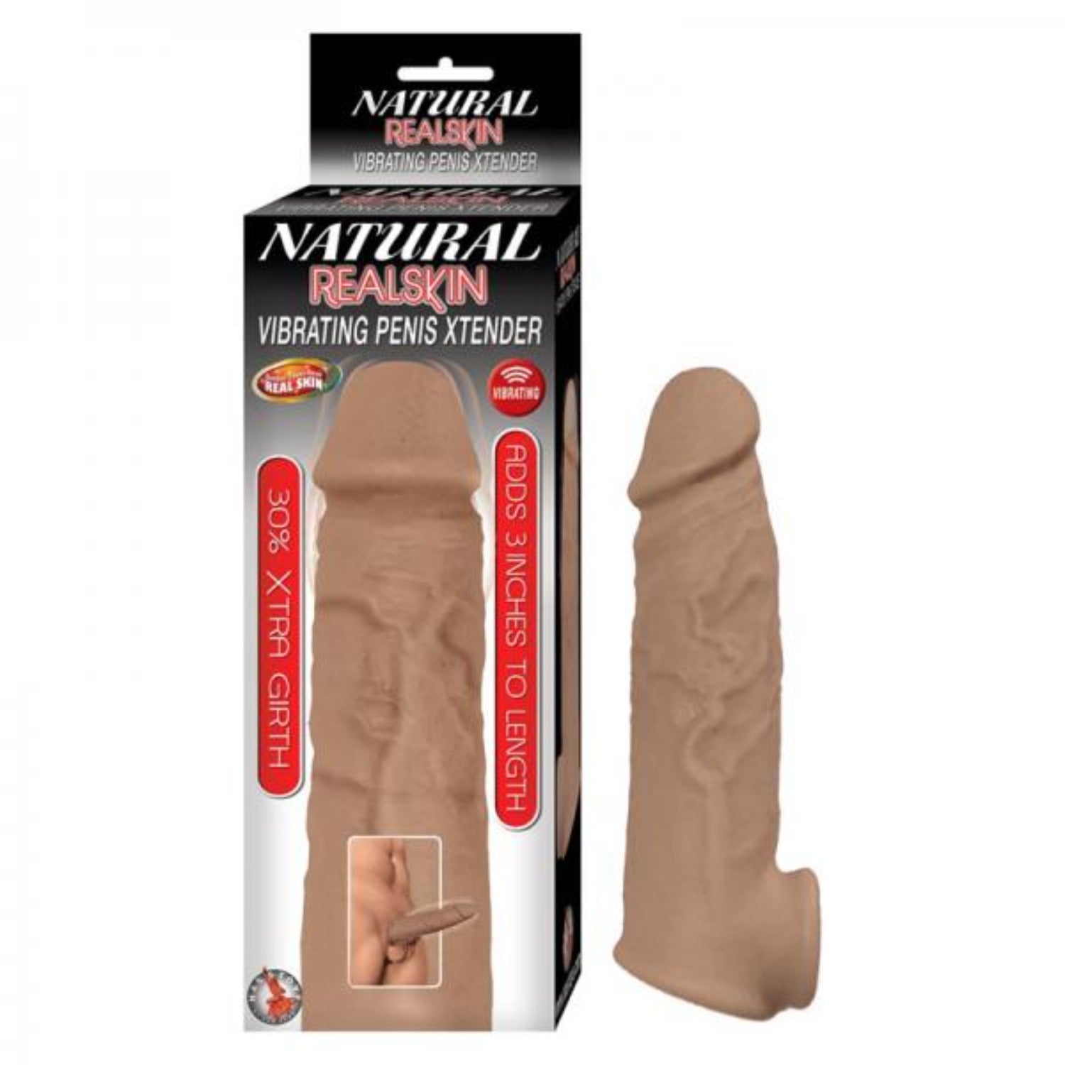 Natural Realskin Vibrating Penis Xtender - Brown - Men's Toys - www.Coyha.com