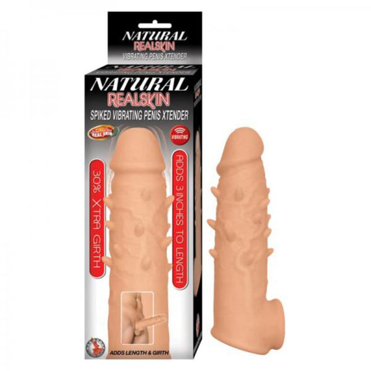 Natural Realskin Spiked Vibrating Penis Xtender - White - Men's Toys - www.Coyha.com