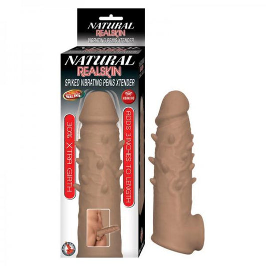 Natural Realskin Spiked Vibrating Penis Xtender - Brown - Men's Toys - www.Coyha.com