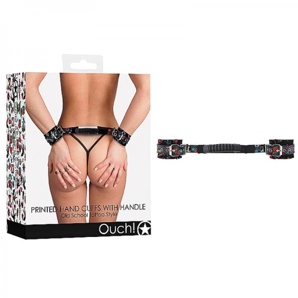 Ouch! Old School Tattoo Printed Cuffs W/ Strap Handle - Bondage - www.Coyha.com