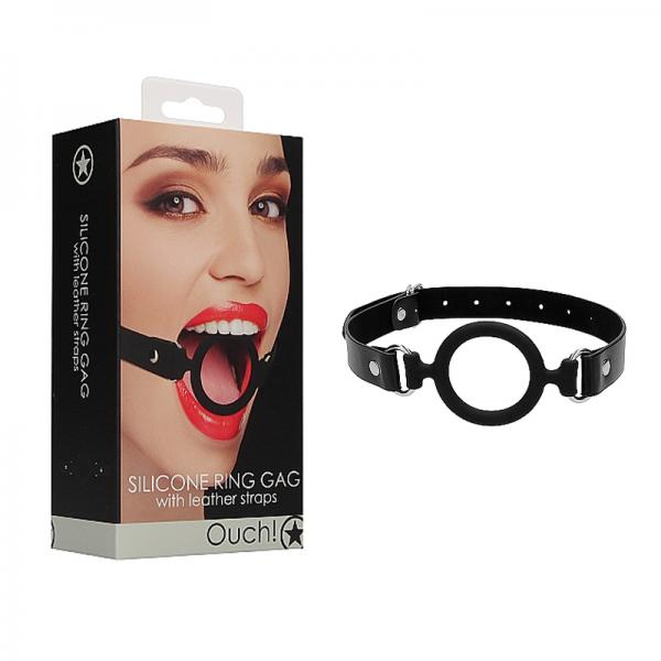 Ouch! Silicone Ring Gag With Leather Straps - Black - Bondage - www.Coyha.com