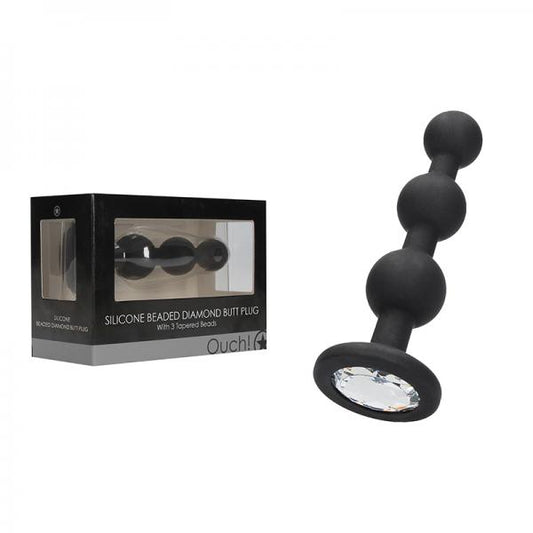 Ouch! Silicone Beaded Diamond Butt Plug - Black - Anal Toys - www.Coyha.com