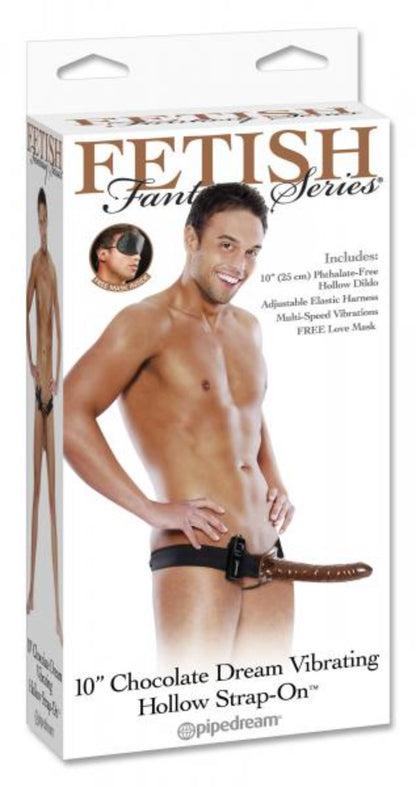 Chocolate Dream 10 inch Vibrating Hollow Strap-On - Men's Toys - www.Coyha.com