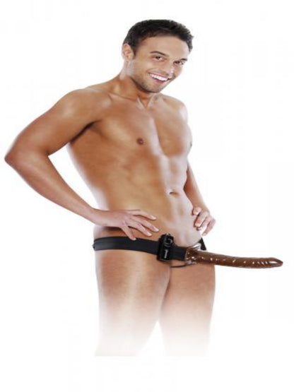 Chocolate Dream 10 inch Vibrating Hollow Strap-On - Men's Toys - www.Coyha.com