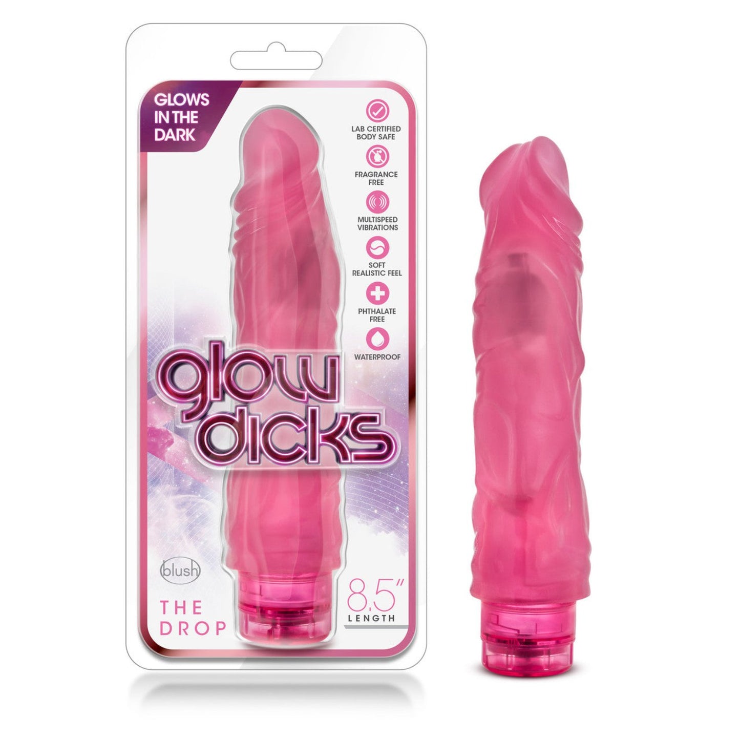 Pink The Drop Glow In The Dark 9 Inch Vibrator - Vibrators - www.Coyha.com